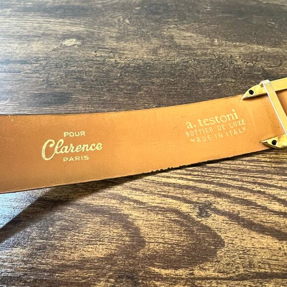 A. Testoni Soft Leather Belt Men Stripe Classic Gold Buckle Designer Italy Brown - Picture 6 of 11